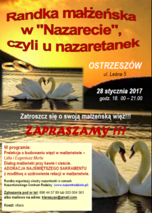Zaproszenie na RANDKĘ MAŁŻEŃSKĄ w Klasztorze- 28.01.2017